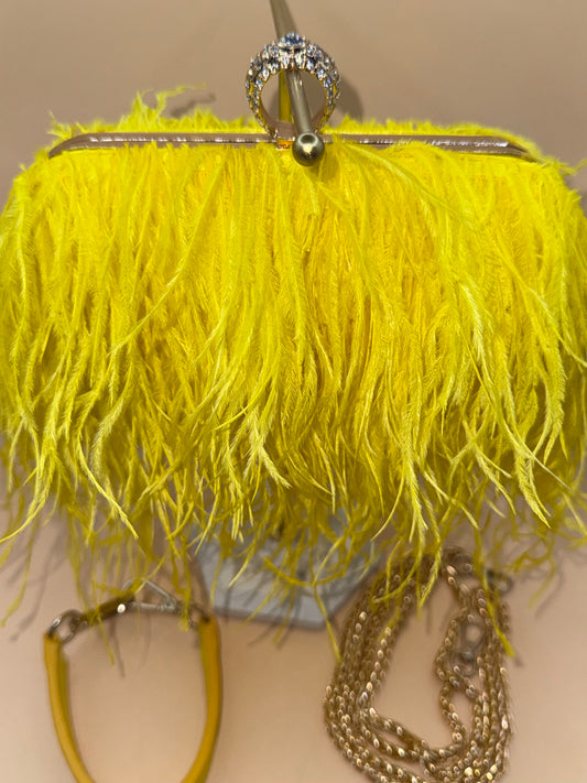 Yellow Ostrich Feather Clutch