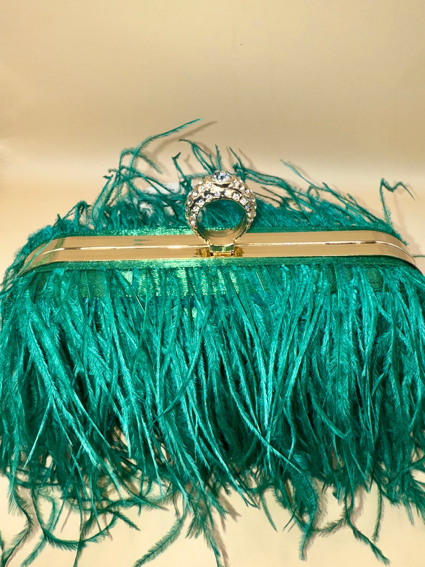 Turquoise Green Ostrich Feather Clutch