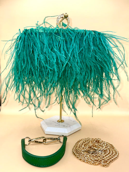 Turquoise Green Ostrich Feather Clutch