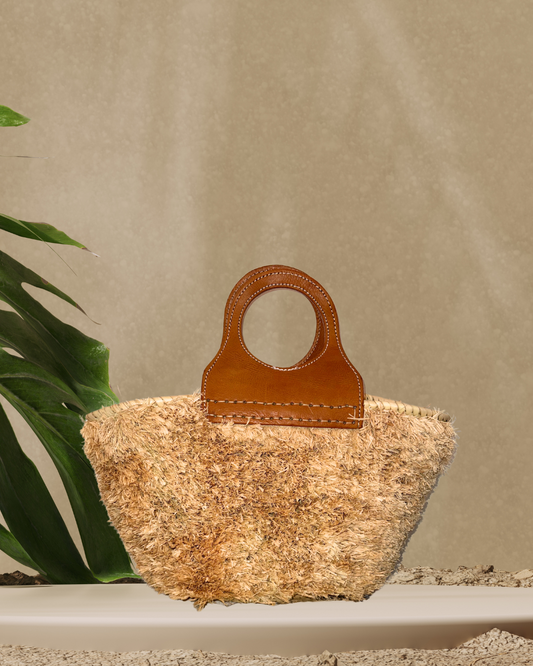 Raffia Bag with Leather Handles