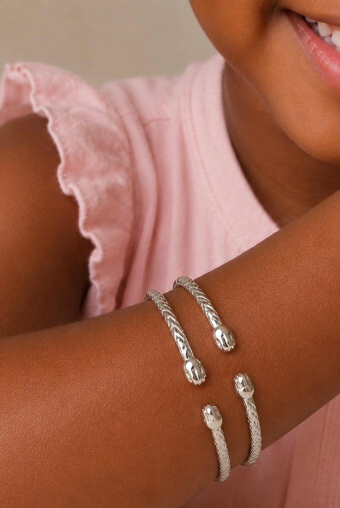 Children’s Silver Bracelet Set with African Inspired Detailing