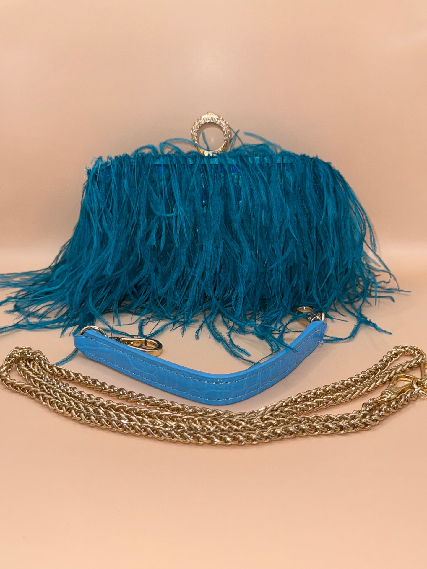 Teal Ostrich Feather Clutch