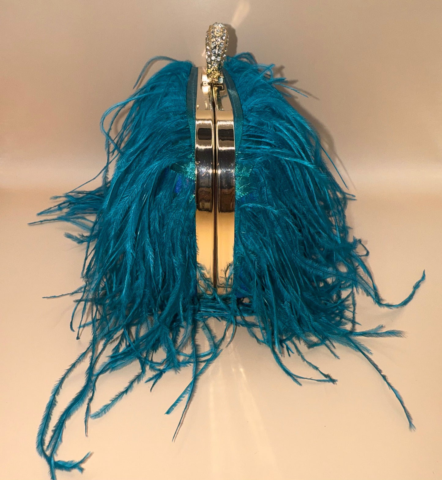 Teal Ostrich Feather Clutch