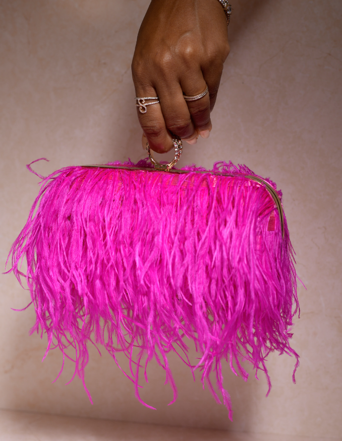 Hot Pink Ostrich Feather Clutch