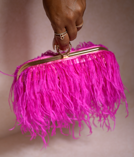 Hot Pink Ostrich Feather Clutch
