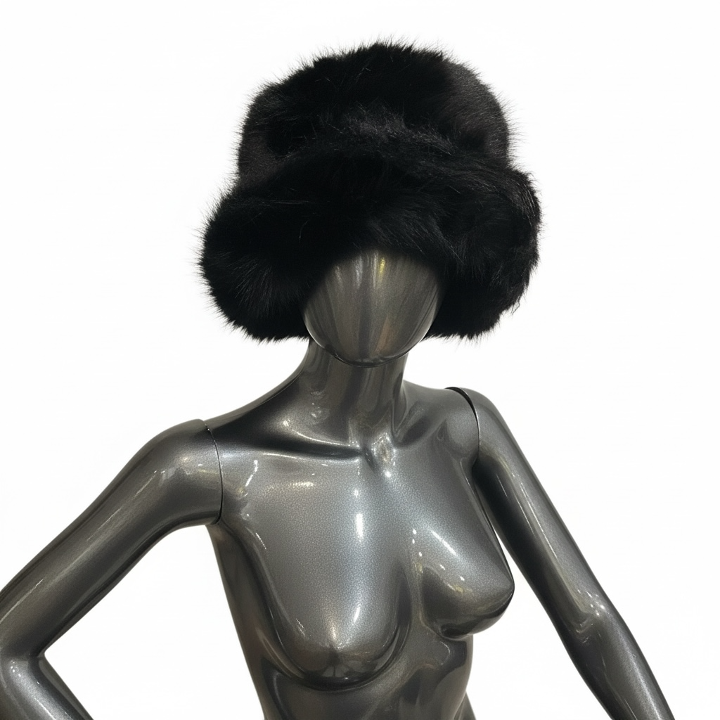 Faux Fur Bucket Hat - Black