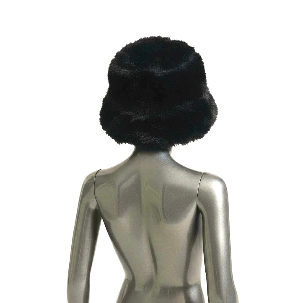 Faux Fur Bucket Hat - Black