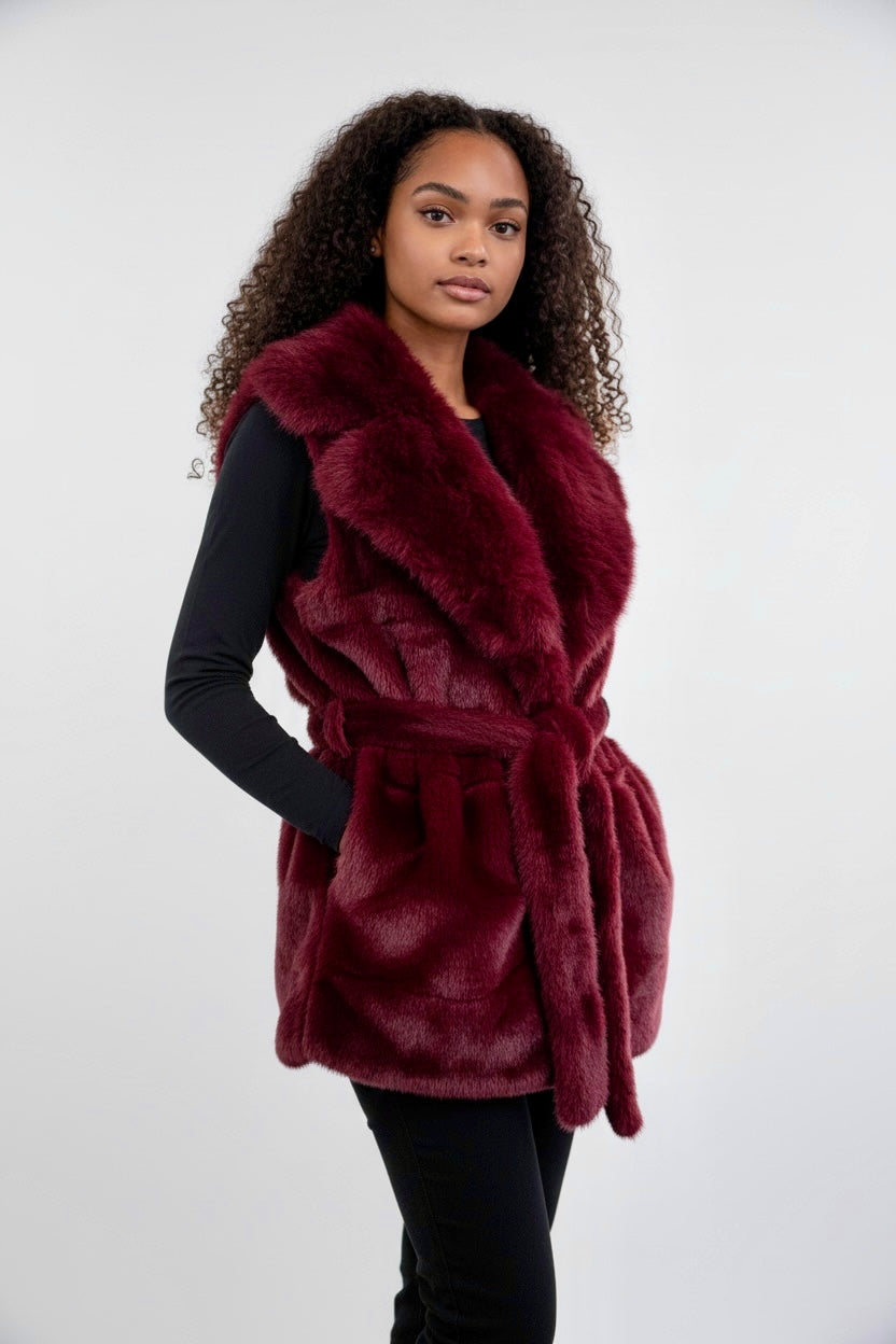 Luxe Faux Fur Vest - Burgandy