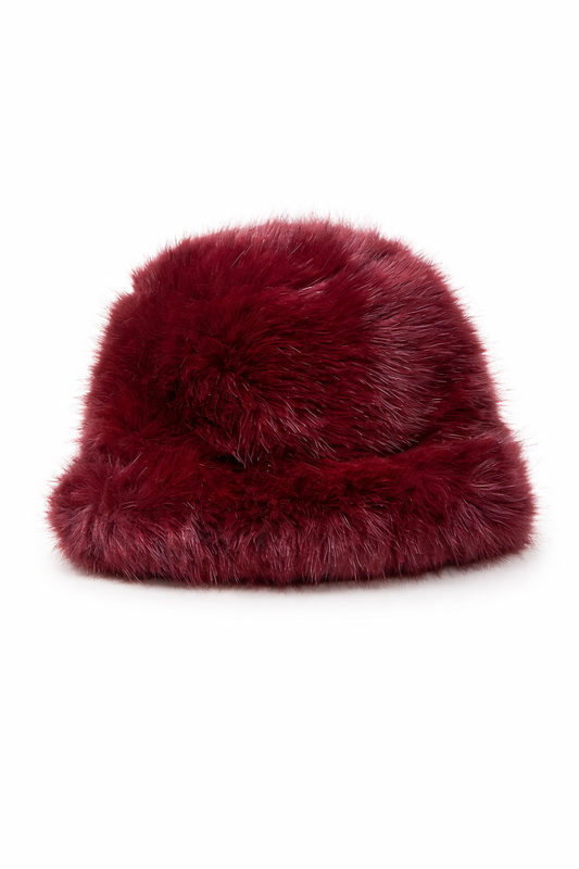 Faux Fur Bucket Hat - Burgandy