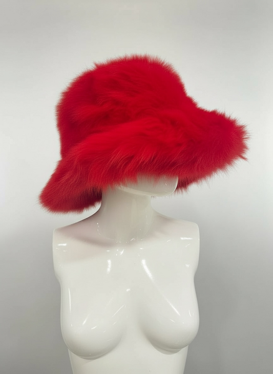 Faux Fur Hat - Red