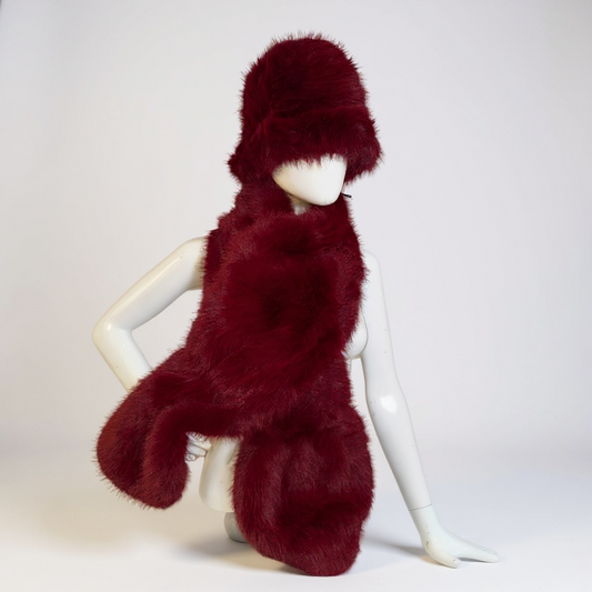 Plush Faux Fur Scarf - Burgandy