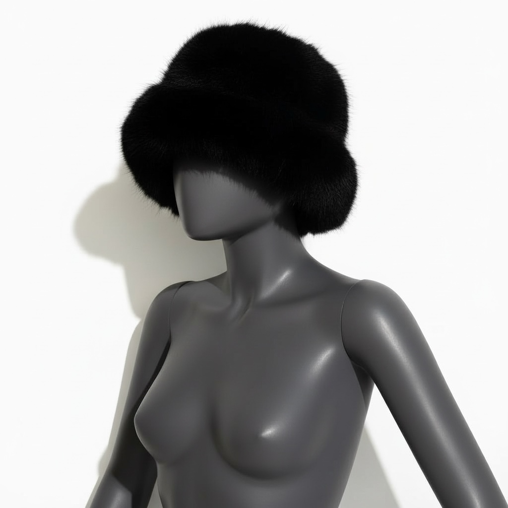 Faux Fur Bucket Hat - Black