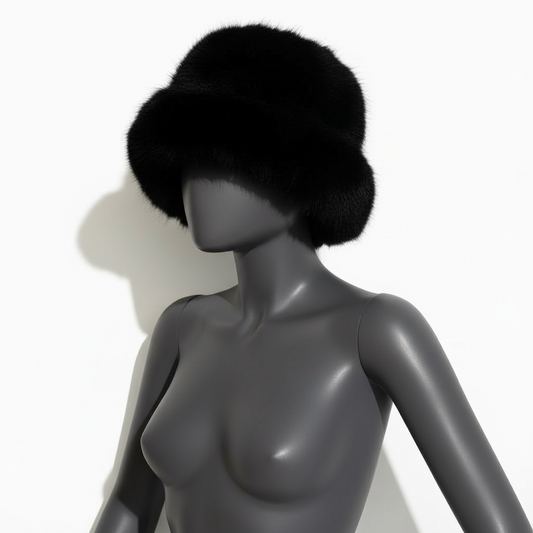 Faux Fur Bucket Hat - Black