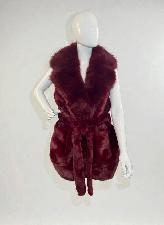 Luxe Faux Fur Vest - Burgandy