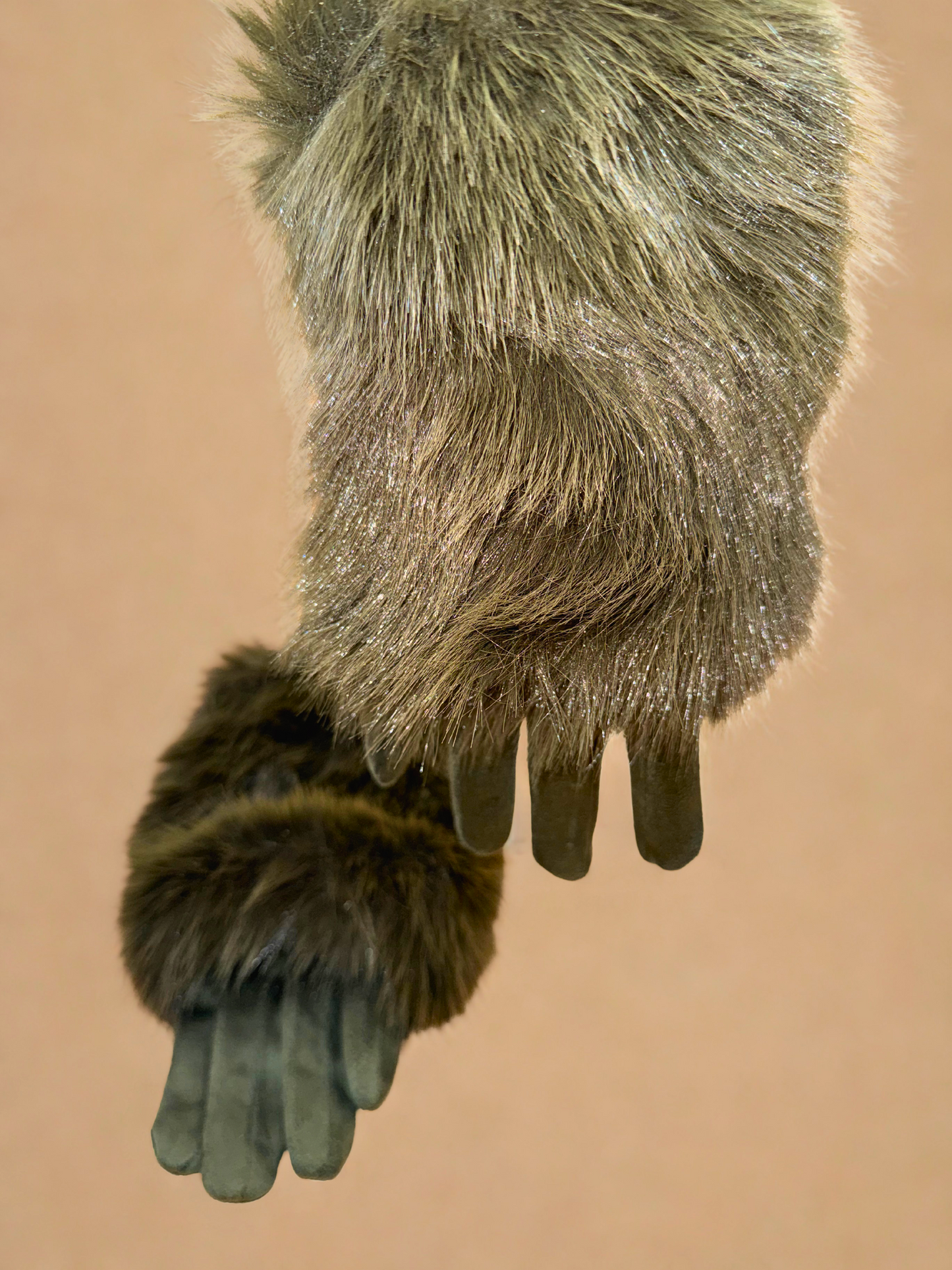 Glam Leather Gloves with Plush Fur Cuffs - Green