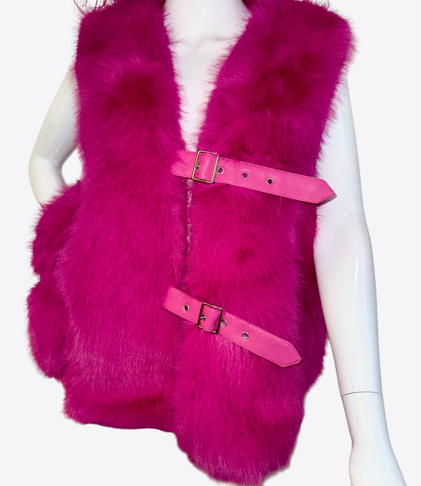 Faux Fur Buckle Vest - Hot Pink