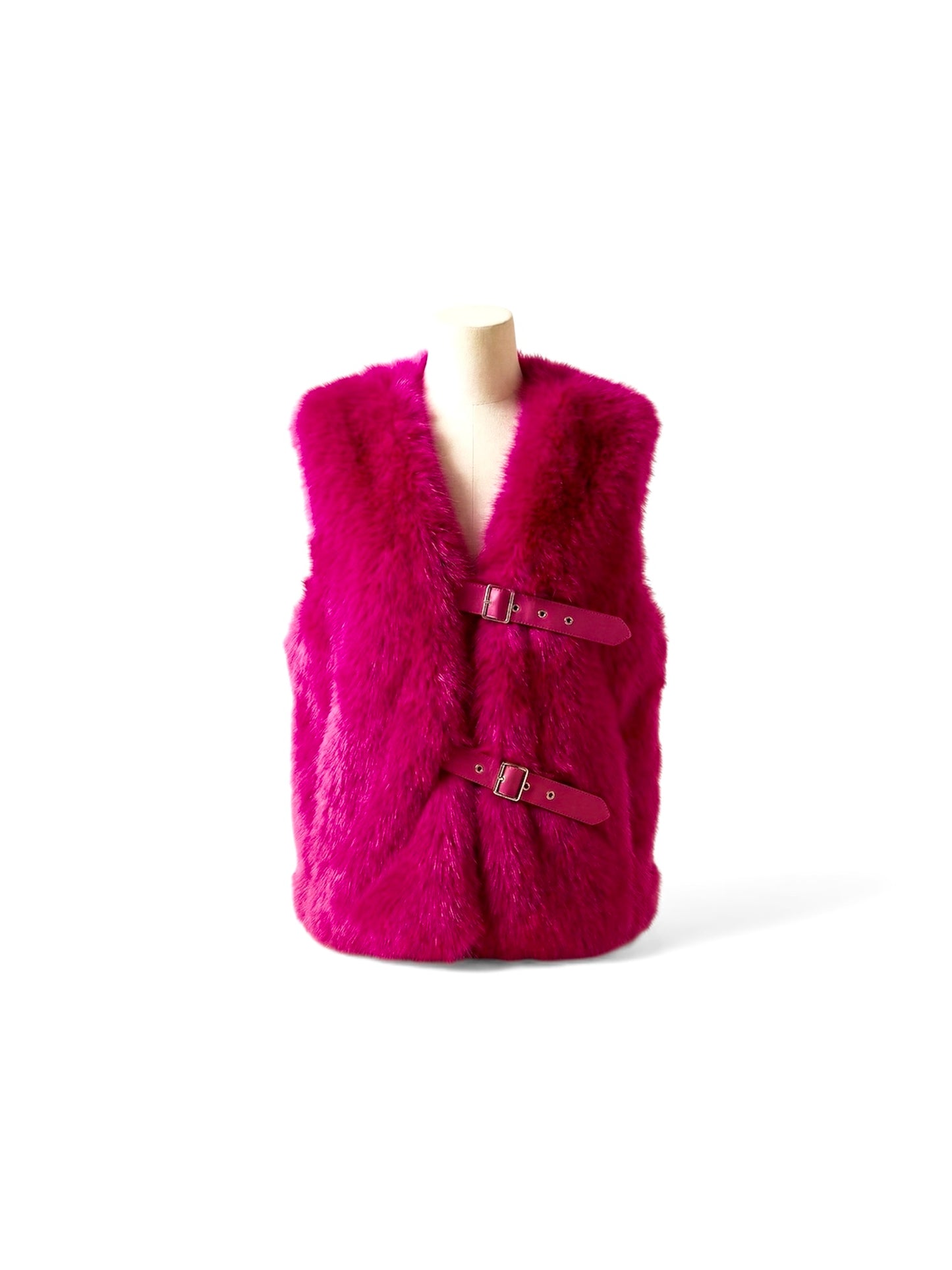 Faux Fur Buckle Vest - Hot Pink