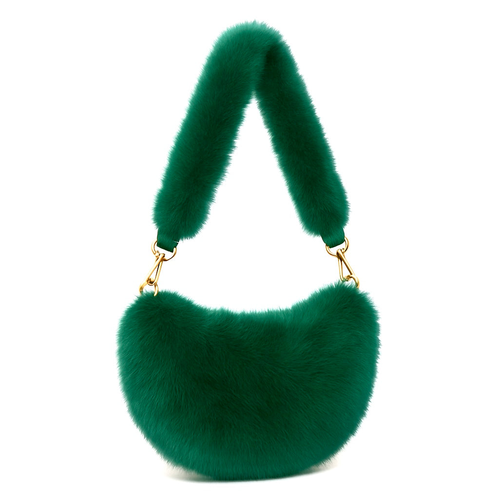 Luxe Faux Fur Shoulder Bag - Forest Green