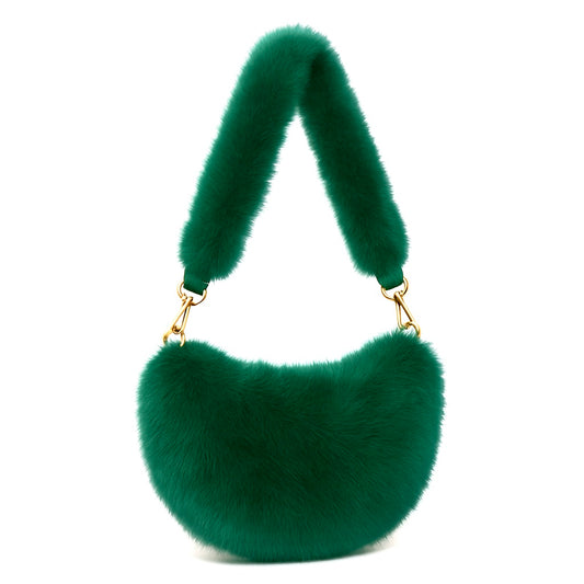 Luxe Faux Fur Shoulder Bag - Forest Green