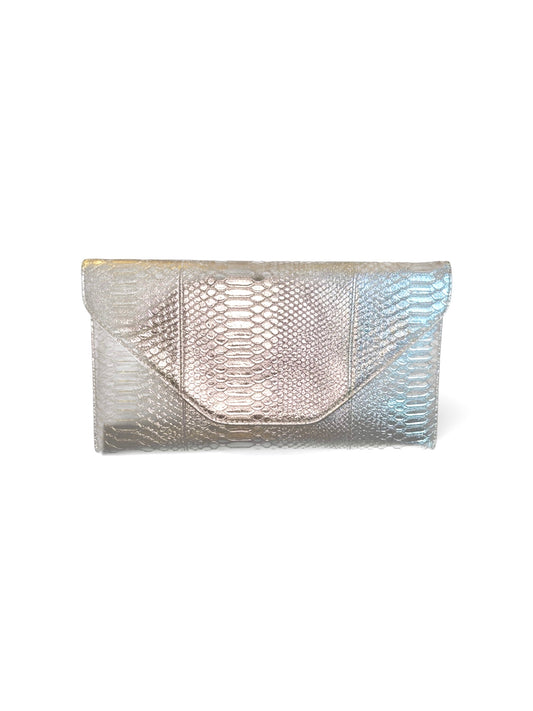 Snake Print Clutch - Silver