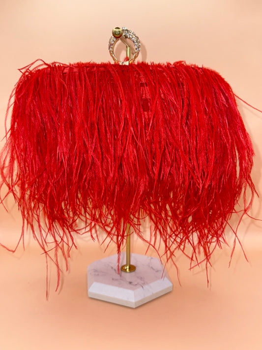 Red Ostrich Feather Clutch