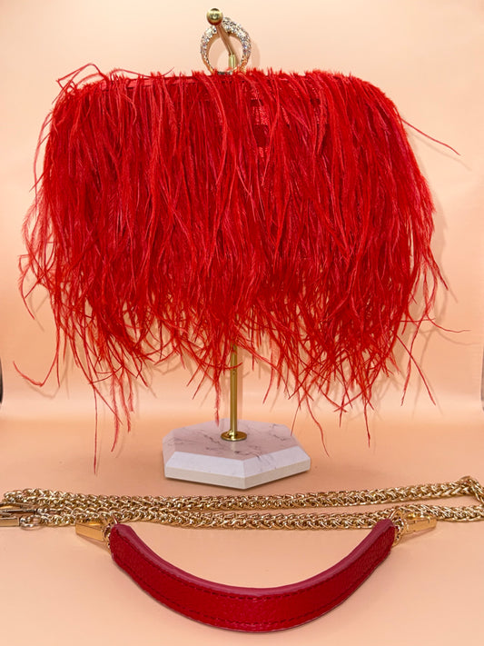Red Ostrich Feather Clutch