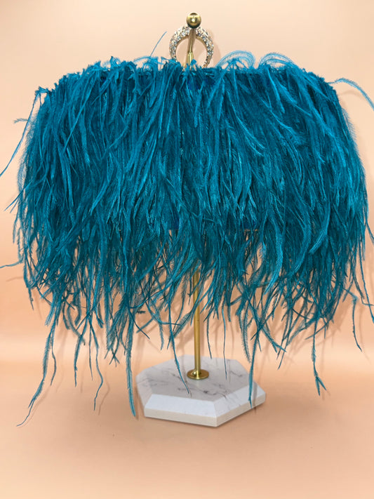 Teal Ostrich Feather Clutch