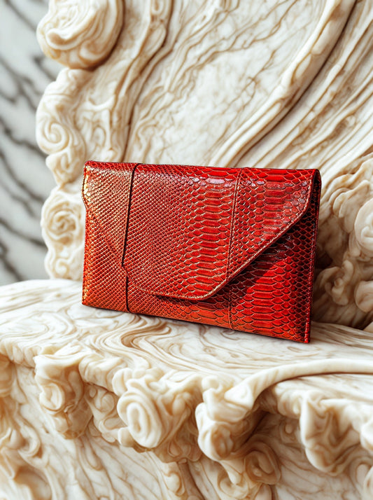 Red Snake Print Clutch
