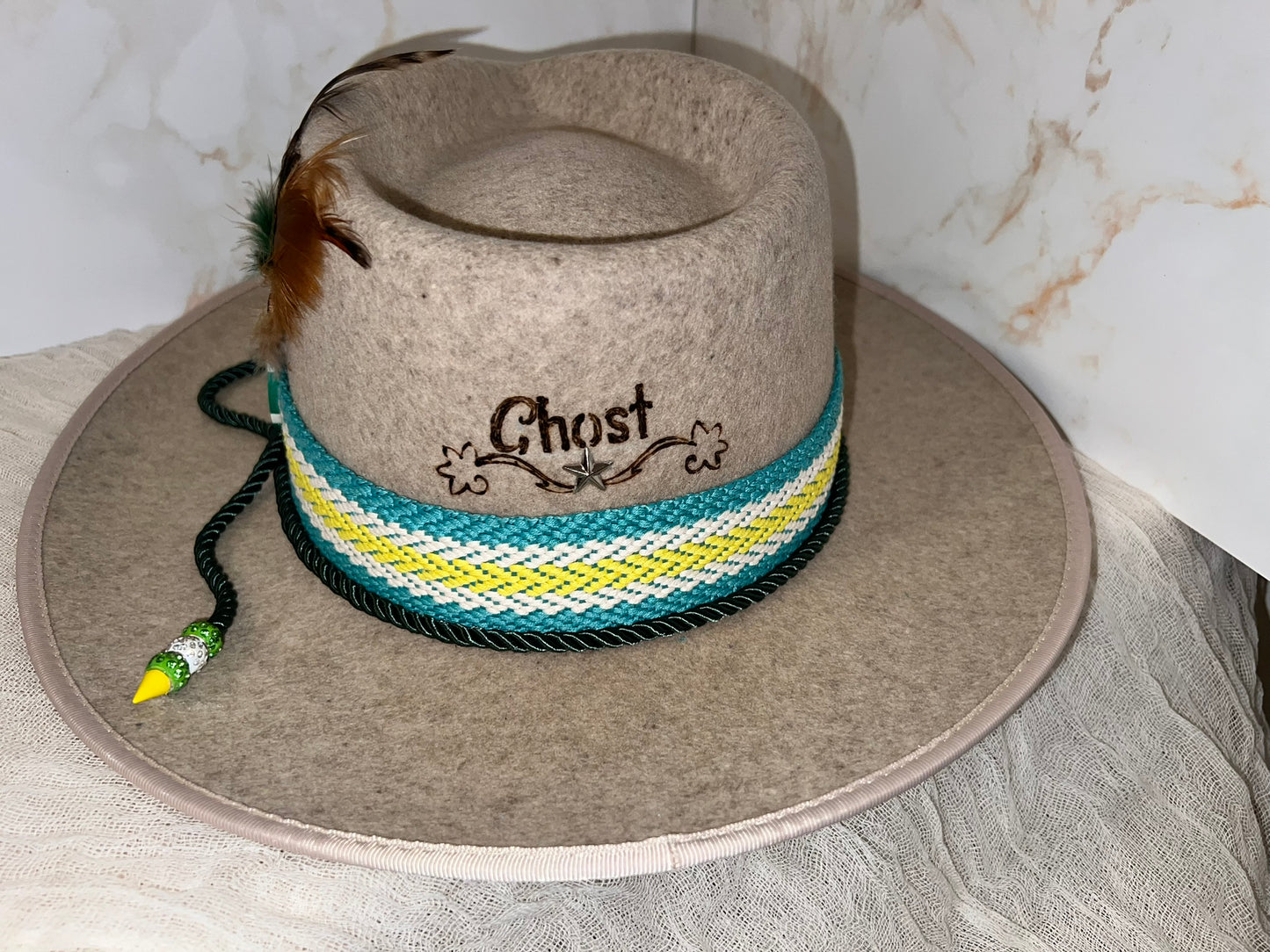 Tan and Teal Ghost Hat