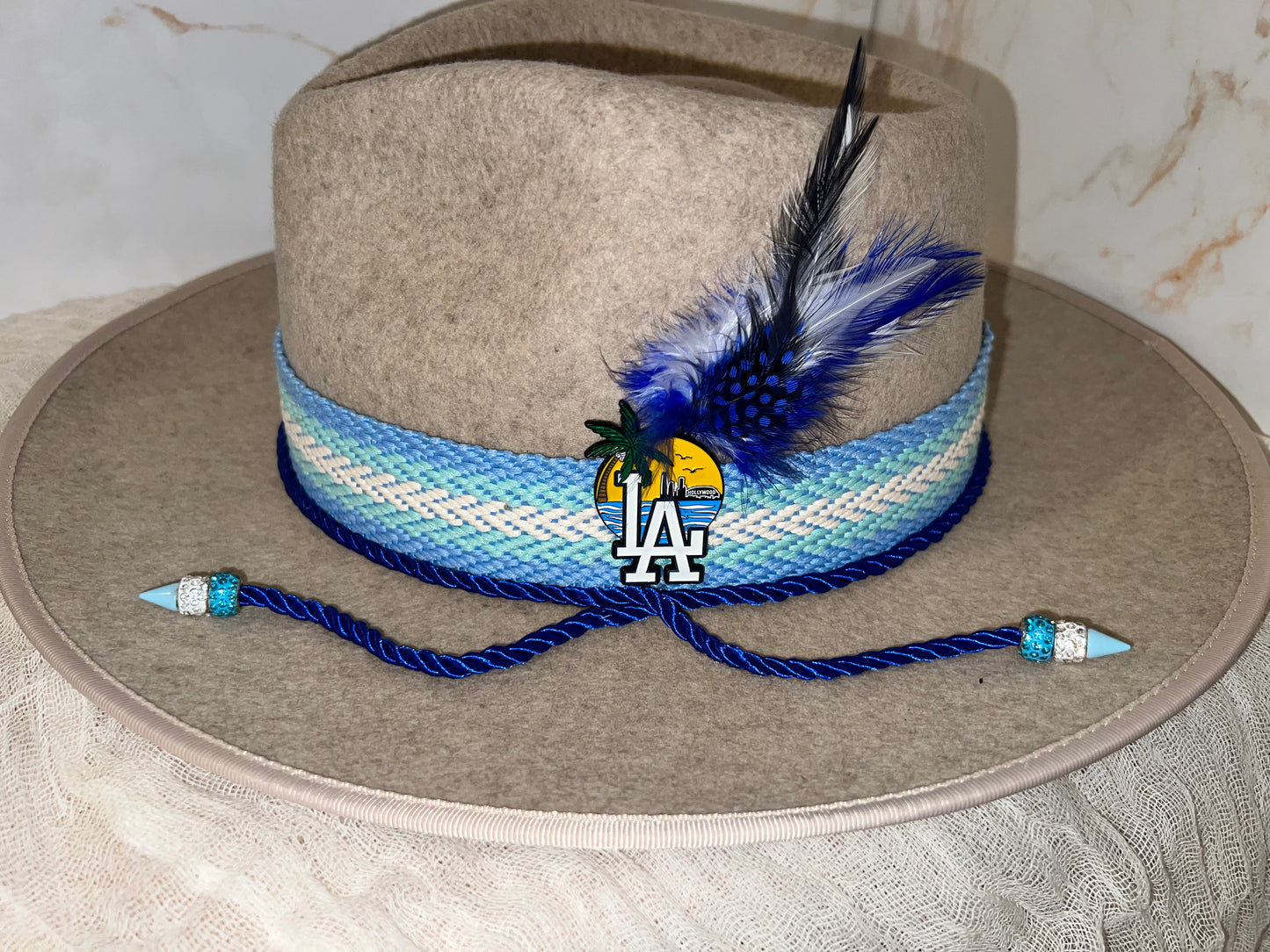 Tan and Blue LA Hat