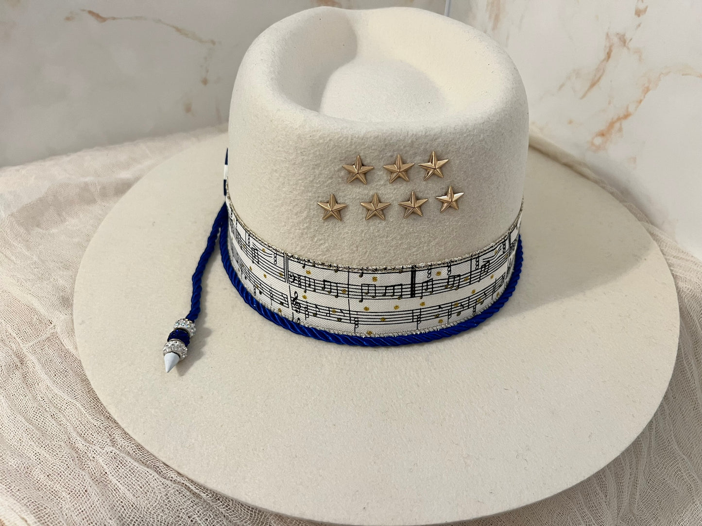 White with Blue Tassel Hat