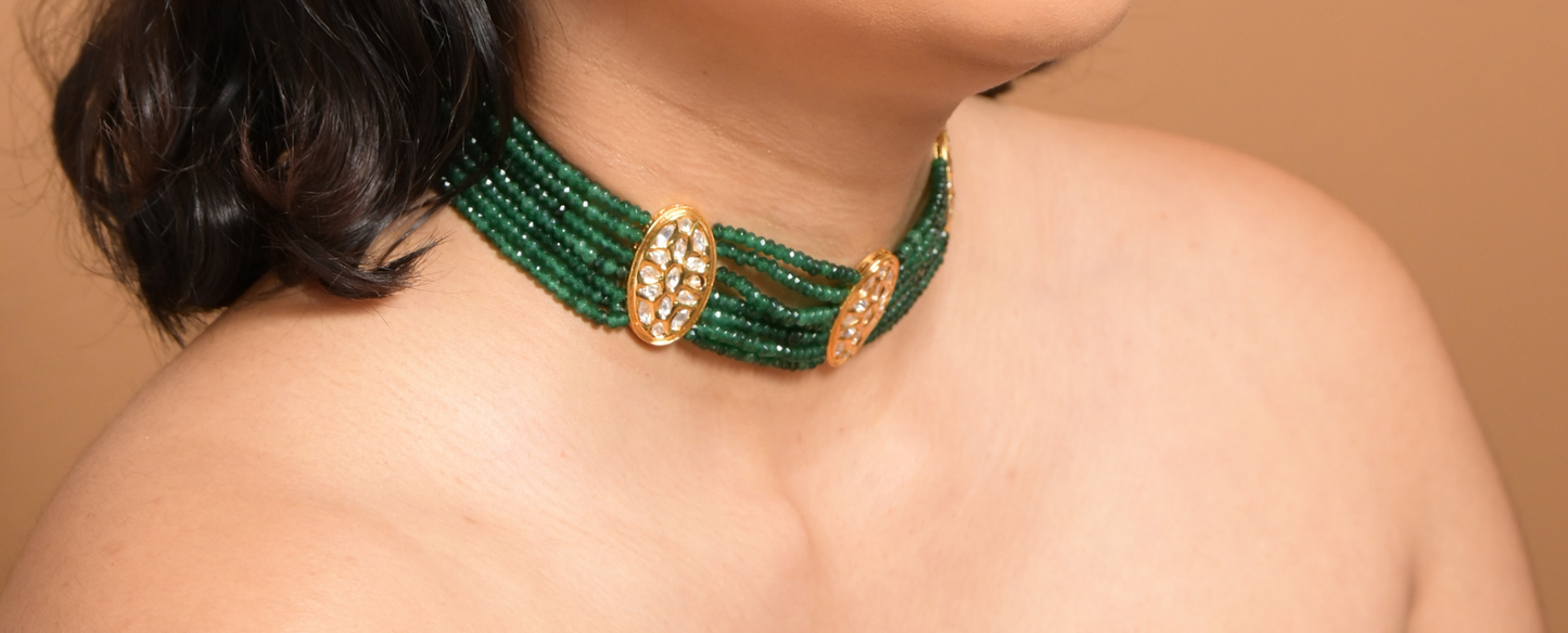 Miera Green Stones And Kundan Choker