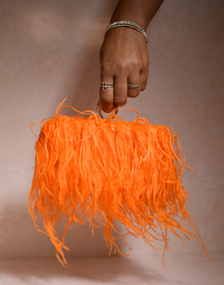 Orange Ostrich Feather Clutch