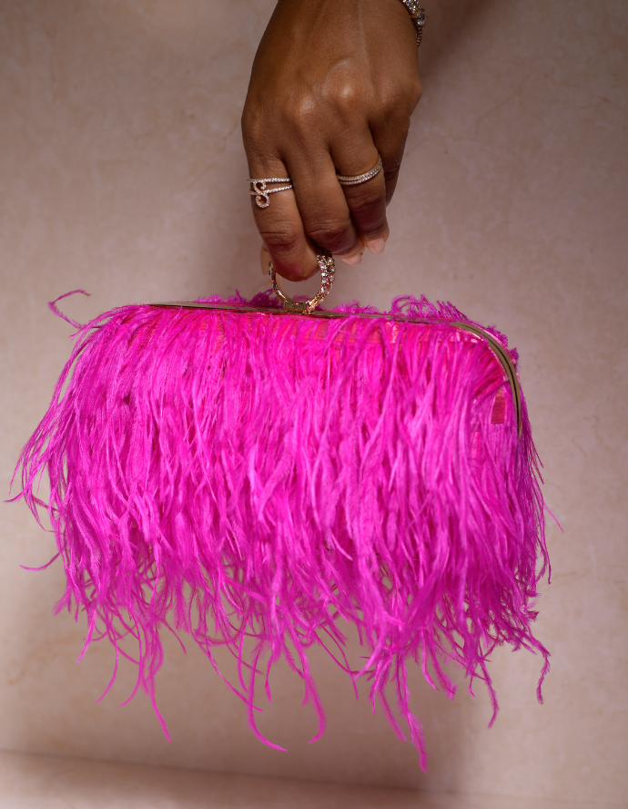 Dark Pink Ostrich Feather Clutch