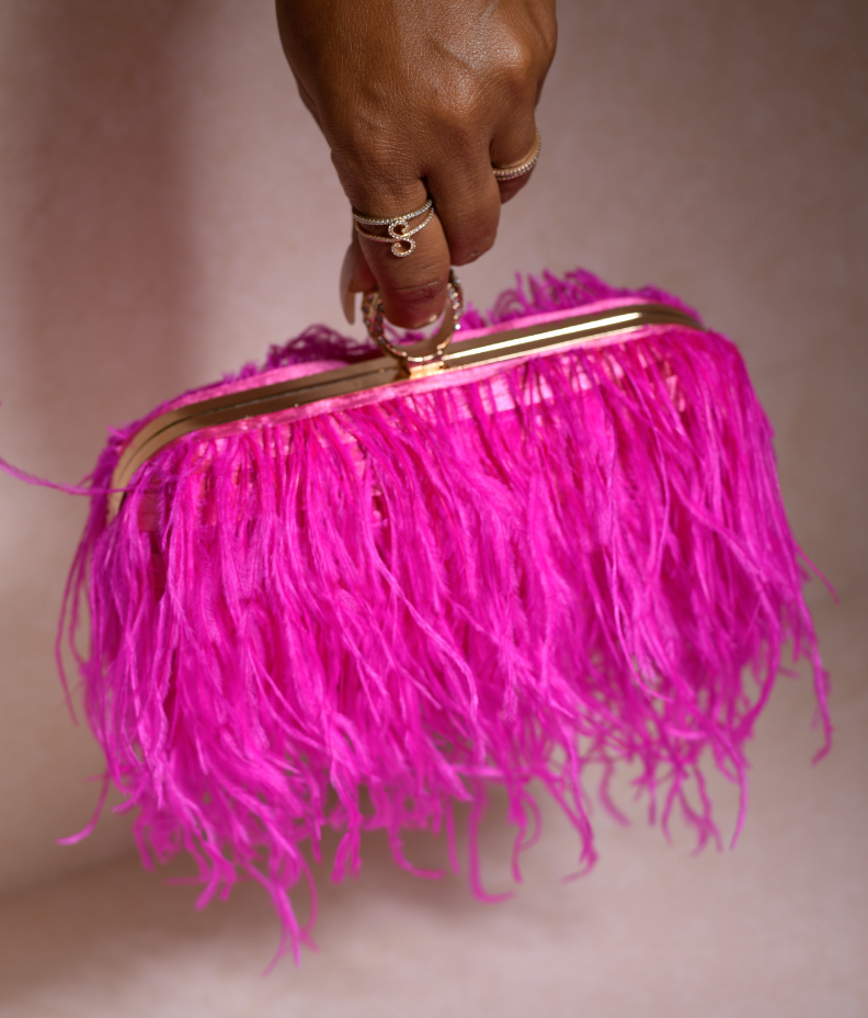 Dark Pink Ostrich Feather Clutch