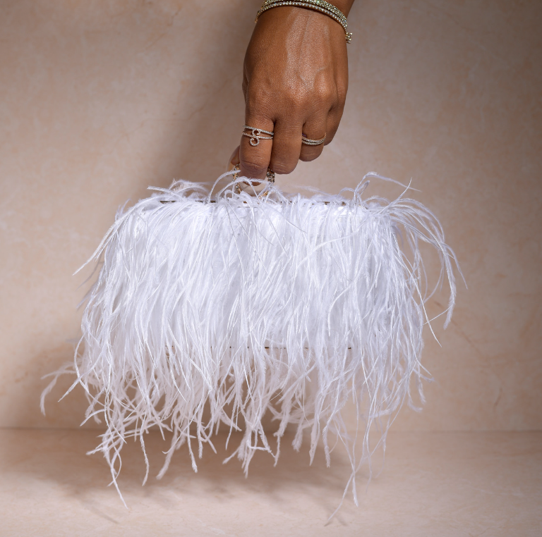 White Ostrich Feather Clutch