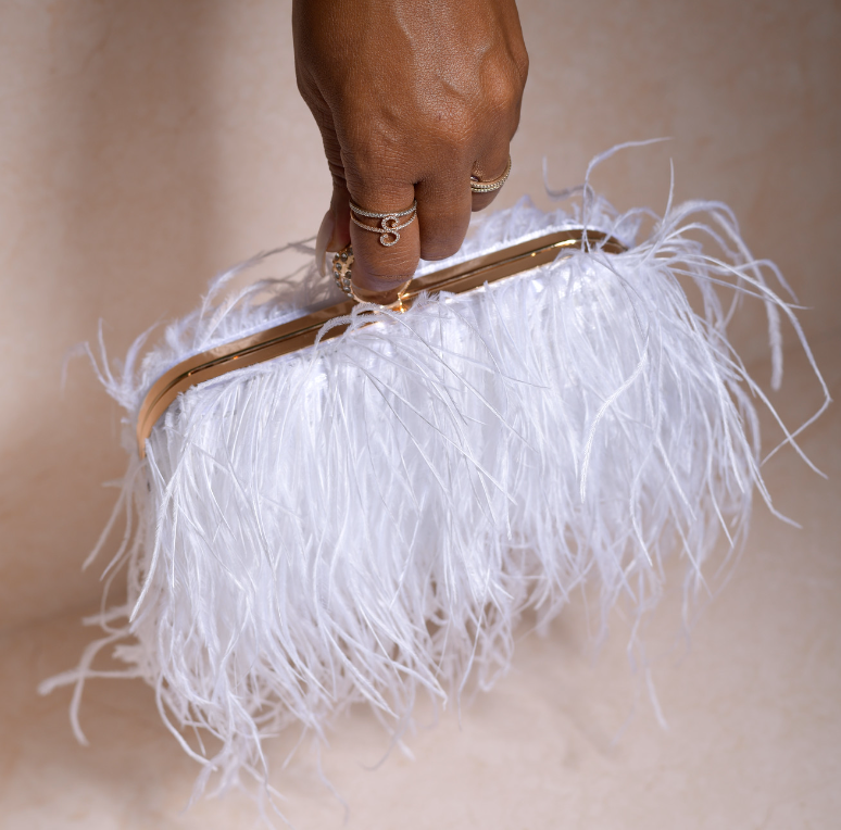 White Ostrich Feather Clutch