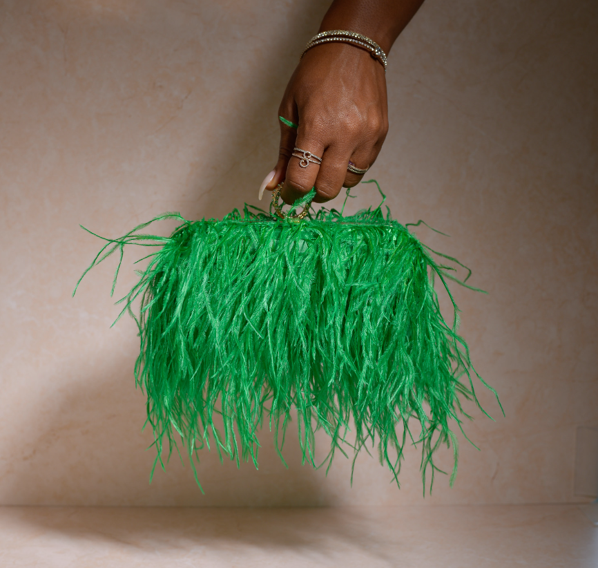 Green Ostrich Feather Clutch