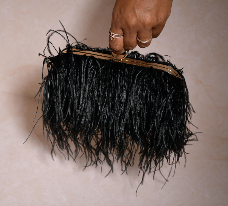 Black Ostrich Feather Clutch